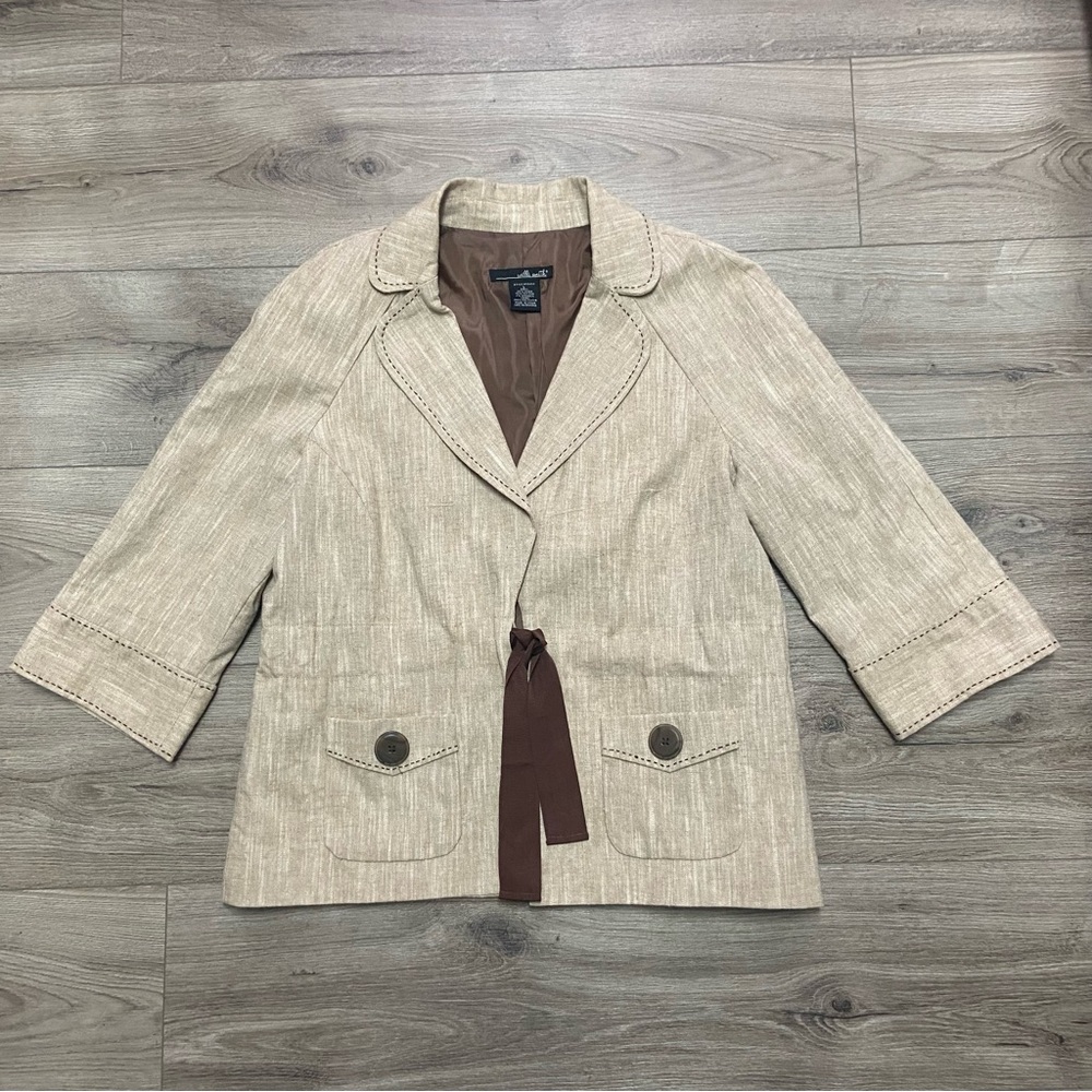 Willi Smith Women’s Beige Blazer Linen Blend Ribbon Drawstring
